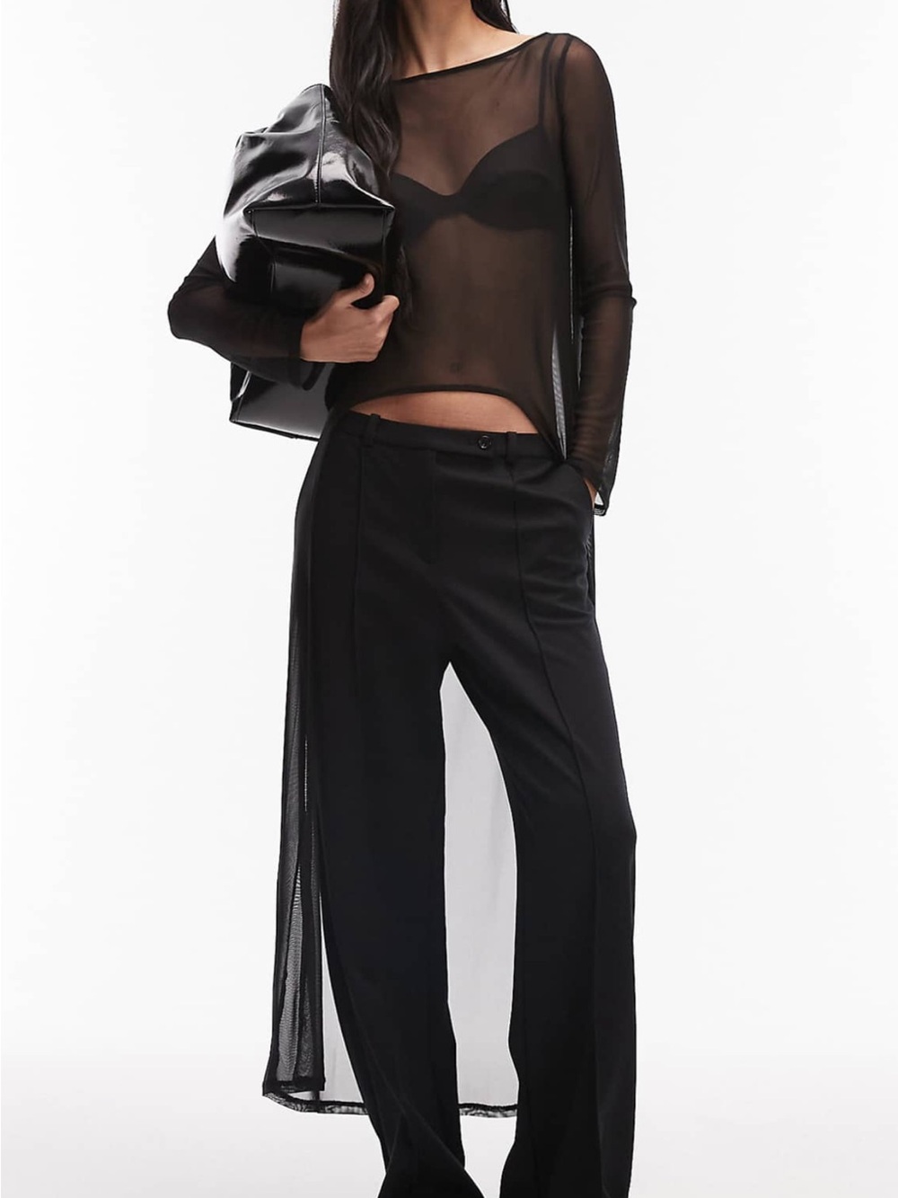 ASOS Black Sheer Long-Sleeve Mesh Maxi Longline Top Cape Tunic Size Large NWT